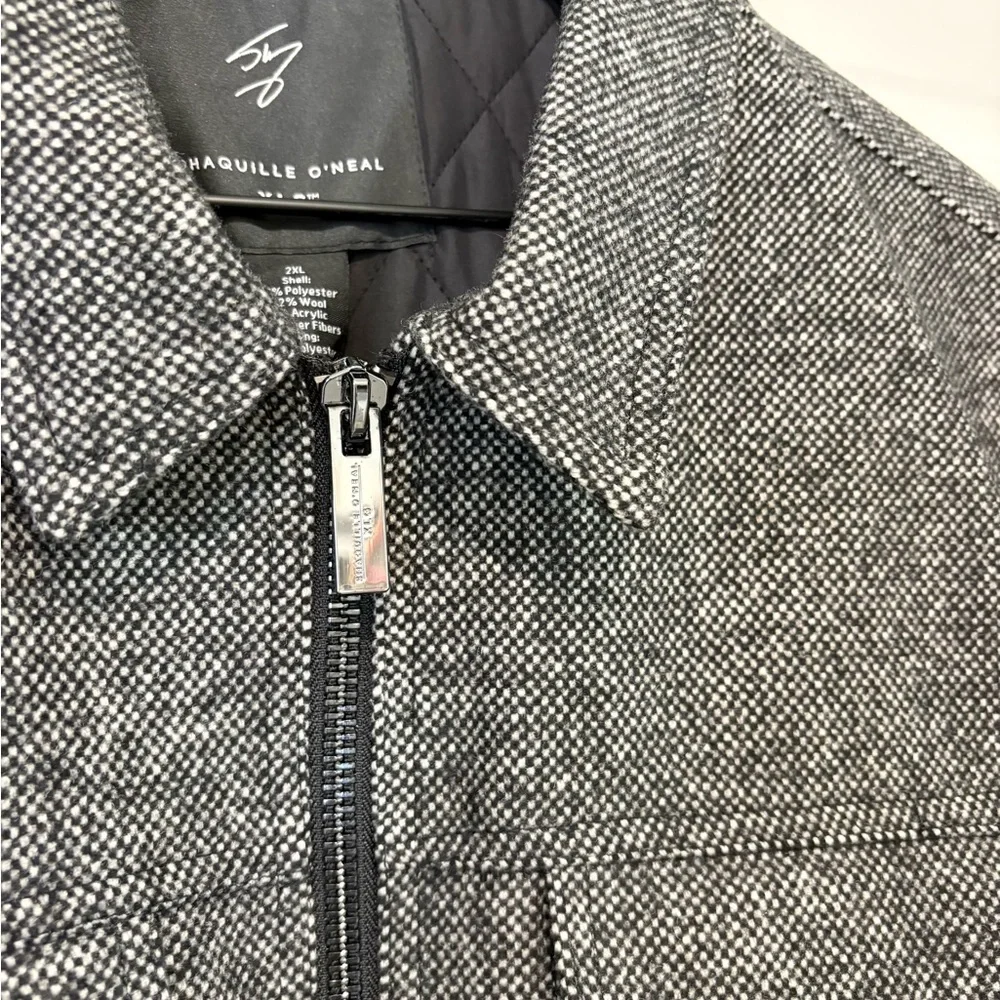 Shaquille O’Neal Wool Blend Coat Mens 2XLG Black White Check Full Zip Big & Tall
